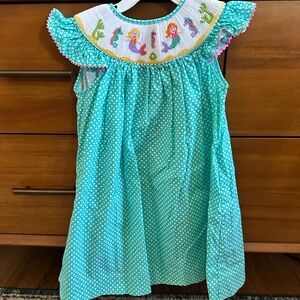 Hand smocked dress, Polka Dot, Mermaid, Size 4